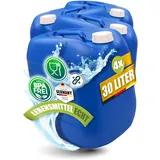 Kosmetex 4X Blauer Kanister 30L, Wasserkanister BPA frei & lebensmittelecht für Camping, Garten & Gewerbe, Robust haltbarer Premium Trinkwasser Kanister, Made in Germany