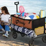 Bollerwagen Faltbar Strand Handwagen mit Getränkehalter und Verstellbarem Griff