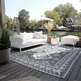ELLE DECORATION In Outdoor Teppich – Wendeteppich Wetterfest & Wasserfest - Modernes Geometrisches Muster Rauten Muster Outdoorteppich für Garten, Balkon, Wohnzimmer – Silber, 120x170cm