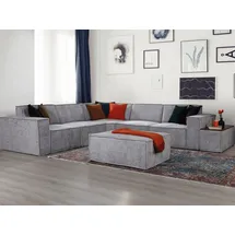 nobelaa Modulares Ecksofa "Basil" + Hocker + Beistelltisch-Grau - Grau