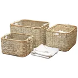 Dekoleidenschaft Aufbewahrungskorb aus Rattan 33x25x19 cm, Schrankkorb, Regalkorb, Flechtkorb