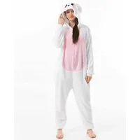 Katara Partyanzug Bauernhoftiere Jumpsuit Kostüm für Erwachsene S-XL, Karneval - Kostüm, Kigurumi - Hase rosa-weiß L (165-175cm) rosa