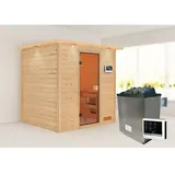 Karibu Sauna Adelina - 38 mm Bronzierte Ganzglastür Inkl. Dachkranz 9 kW Ofen integr. Steuerung
