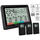 Infactory Funk-Wetterstation; 3 Funksensoren; innen/außen; XL-Display; Wecker
