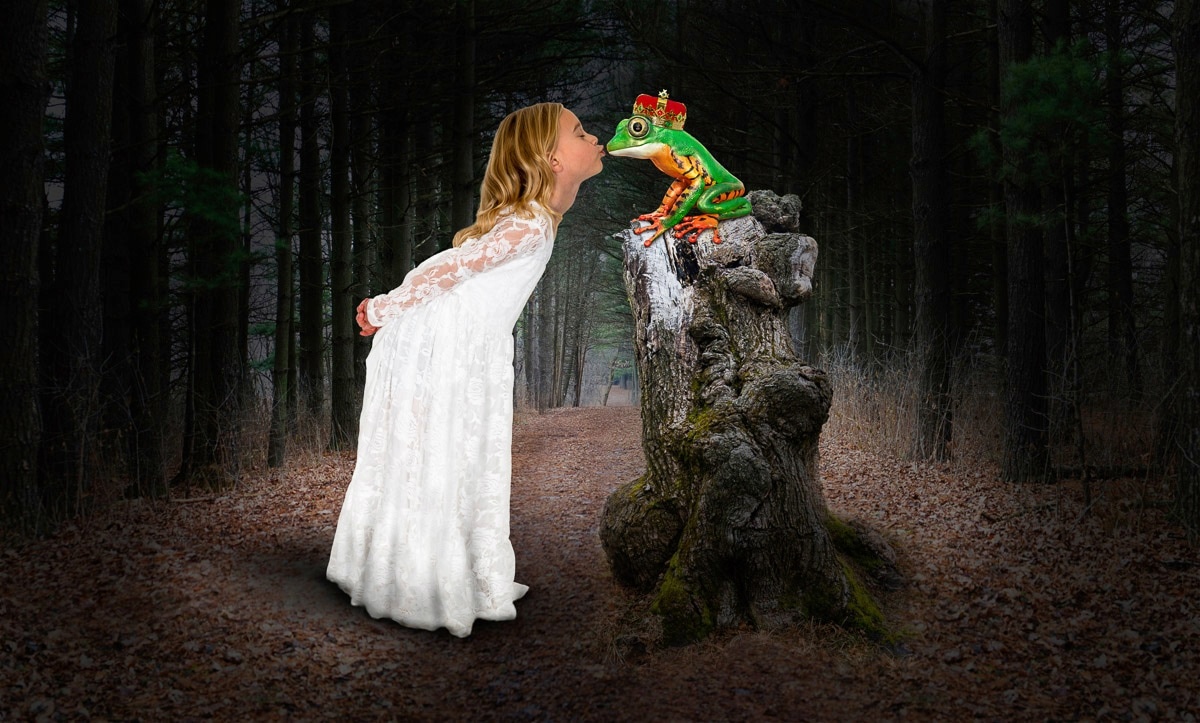 PAPERMOON Fototapete "Prinzessin küsst den Frosch" Tapeten Gr. B/L: 4,50 m x 2,80 m, Bahnen: 9 St., bunt Fototapeten