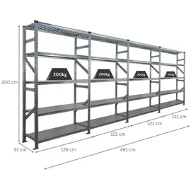 Proregal Fachbodenregal Metall 200x480x50 cm silber