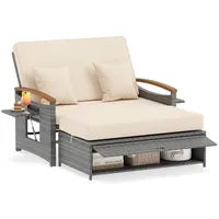 COSTWAY Loungebett, outdoor, Rattan, 2-Personen, Gartenliege mit verstellbarer Rückenlehne beige