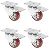 HMF 6710 Schwerlastrollen mit Bremse aus Polyurethan, 4 Stück, 75 mm, bis 400 kg, Rot