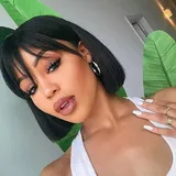 Short Bob Human Hair Wigs with Bangs None Lace Front Wigs Brazlian Straight Hair Machine Made Bob Wig for Black Women Natural color (8 Inch)