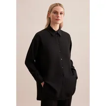 Seidensticker Hemdbluse SEIDENSTICKER "Schwarze Rose", Damen, Gr. XL42, schwarz, 100% Polyester, unifarben, oversize, ohne Ausschnitt, Blusen Hemdbluse, 1/1 Kragen Uni