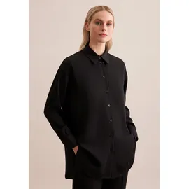Seidensticker Hemdbluse SEIDENSTICKER "Schwarze Rose", Damen, Gr. XL42, schwarz, 100% Polyester, unifarben, oversize, ohne Ausschnitt, Blusen Hemdbluse, 1/1 Kragen Uni