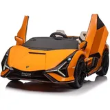 ES-Toys Kinderfahrzeug - Elektro Auto Lamborghini SIAN 2 Sitzer lizenziert - 24V Akku, 4 Motoren- 2,4Ghz Fernsteuerung, MP3, Ledersitz+Eva -10kmh schnell (Orange)