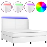 vidaXL Boxspringbett mit Matratze & LED Weiß 180x200 cm Kunstleder