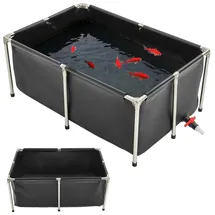 Vevor Fischteich aus Segeltuch, 480 L Fischtank, faltbares PVC-Koi-Aquarium, Fischbecken mit stabilem Rahmen & Ablassventil, für Aquakultur, Koi-Zucht & Bewässerung 1200x800x500 mm