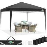 COBIZI Pavillon 3x3m Wasserdicht Pop Up Pavillon 3x3 faltbar Faltpavillon Gartenpavillon Partyzelt Faltzelt 3x3 höhenverstellbar Bierzelt mit 4 Sandsack(Schwarz