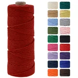 MOMAHUA 2mm Weinrot Makramee Garn, 100m Makramee Baumwollgarn 2mm/3mm, Baumwollkordel Natur, Baumwoll Bastelschnur für Basteln Stricken Boho Deko DIY Handwerk Wandbehang Wohnzimmer Balkon