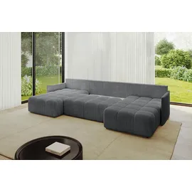 altdecor Ecksofa Cord 6-Sitzer Dunkelgrau