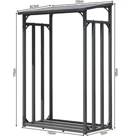 Quick Star Kaminholzregal Metall 130 x 70 x 185 cm mit Wetterschutz Anthrazit