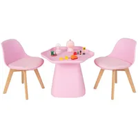 COSTWAY Kindersitzgruppe, (3-tlg), mit Kindertisch, 2 Stühlen, aus Buchenholz rosa