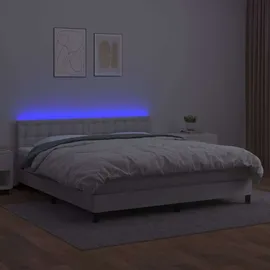 vidaXL Boxspringbett mit Matratze & LED Weiß 180x200 cm Kunstleder