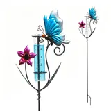 WHBFH Regenmesser für Garten Gartendeko, Regenmesser Frostsicher, Niederschlagsmesser mit Stab für Garten Rasen Landschaft Terrasse Geschenk für Gartenliebhaber (Schmetterlinge Blumen)
