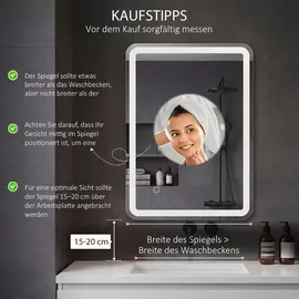 Homcom Badspiegel 50 x 70 cm LED mit 3 Lichtfarben IP44