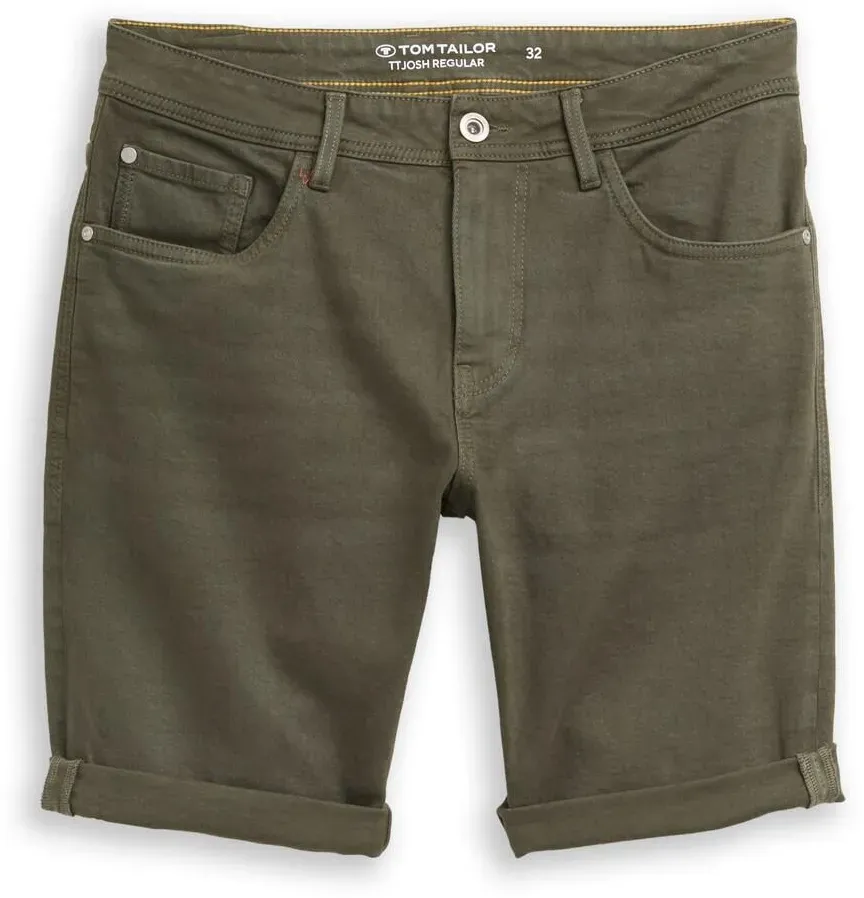 TOM TAILOR Herren TTJOSH REGULAR SLIM Jeans Shorts, grün, Uni, Gr. 36