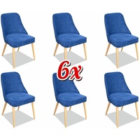 JVmoebel Stuhl, Küche Esszimmer Stühle 6x Stuhl Gruppe Stühle Garnitur Textil Stoff Holz Möbel blau