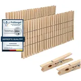 VonBueren 100 x Wäscheklammern Holz groß VonBueren | plastikfrei | Holzklammern aus nachhaltigem unbehandeltem Birkenholz | Holzwäscheklammern auch zum Basteln