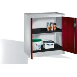 C+P Umwelt-Beistellschrank mit Drehtüren, 2 Polyethylen-Wannen, H1020xB930xT500mm Front Rubinrot Korpus Lichtgrau