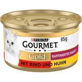 Gourmet Gold Raffiniertes Ragout Duetto Katzenfutter nass, Rind und Huhn, 12er Pack (12 x 85g)