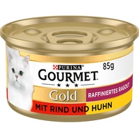 Gourmet Gold Raffiniertes Ragout Duetto Katzenfutter nass, Rind und Huhn, 12er Pack (12 x 85g)