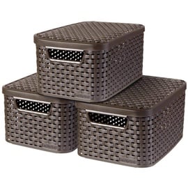 Curver STYLE BOX S mit Deckel, 3er-Set, dunkelbraun, 3x7L