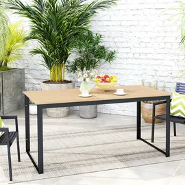 Outsunny Gartentisch für 6 Personen 160 x 80 cm Wetterfest Balkontisch mit Holzoptik Lamellendesign, Buffettisch Metall, 80x75x160 Gartenmöbel, Gartentische, Gartentische