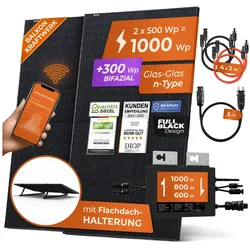 Solarway® Balkonkraftwerk 1000W komplett Steckdose - neuester 1000 Watt Wechselrichter - Solaranlage Komplettset - 500W bifaziale Solarmodule & Envertech & Zubehör