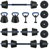vidaXL 4-in-1 Hantelset 40 kg Schwarz / Blau Zement