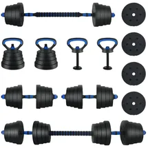 vidaXL 4-in-1 Hantelset 40 kg Schwarz / Blau Zement