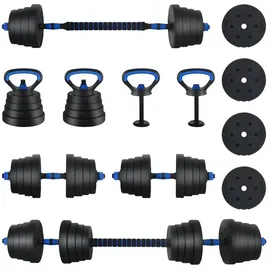 vidaXL 4-in-1 Hantelset 40 kg Schwarz / Blau Zement