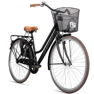 bergsteiger Cityrad Amsterdam 26, 28 Zoll Damenfahrrad, ab 150 cm, Korb, 1 Gang, V-Bremse & Rücktrittbremse schwarz