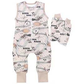 TupTam Schlafsack mit Beinen und Ärmeln 2.5 TOG, OEKO-TEX zertifiziert, Farbe: Rennwagen beige Größe: 104-110 - 104-110