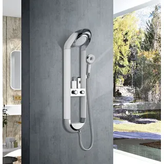HOMELODY Duschsystem Luxuriöses Duschpaneel Regendusche Handbrause Wasserfall Weiß, 3 Strahlart(en), Duschsystem mit Ablage, Kopfbrause, 3-Funktionen Handbrause weiß