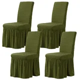 CLGTY Stretch Stuhlbezug 4er Set, Stretch Seersucker Stuhlhussen Mit Rock, Stuhlhussen Für Home Party Hotel Hochzeitszeremonie-Green-Set of 4