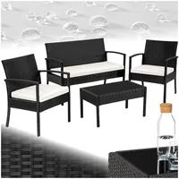 tectake® Poly Rattan Gartenmöbel wetterfest, Gartenset mit 2X Sessel, 1x Gartenbank, 1x Tisch, Outdoor Lounge Möbel Set für Garten, Terrasse und Balkon - schwarz