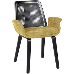 4er-Set Romy | Bistro Stuhl | Honig Braun | Stoff/Textil | Rattan Schwarz
