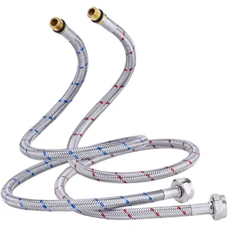 Crea Armierter Schlauch, 70 Cm Lang, G 3/8" Dn6 Anschlussschläuche für Wasserhahn, Kompressionsgewinde, Flexibler Wasserschlauch, 2 Stück (1 Paar)