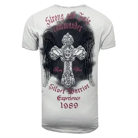 RUSTY NEAL T-Shirt RUSTY NEAL, Herren, Gr. XXL, grau, 100% Baumwolle, bedruckt, meliert, Rundhals, Shirts T-Shirt, mit modischer Knopfleiste
