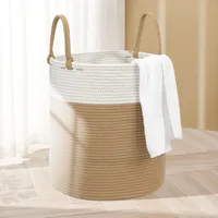 HDRNT Wäschekorb Geflochten aus Baumwolle,50L Wäschesammler mit Henkel,Geflochtener Wäschesortierer, Laundry Basket Aufbewahrungskorb für Wäschekammer Kinderzimmer Bad (35cm*40cm) (Khaki)