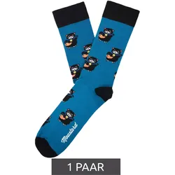 1 Paar Moustard Manekineko Baumwoll-Socken mit Katzen gemusterte lange Strümpfe 22S-MANEKI Blau/Schwarz - 36-40