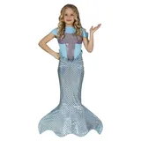FIESTAS GUIRCA Bezaubernde Meerjungfrau Mädchen Kostüm mit Hologramm- Effektstoff – Hellblaues, Lila und Silbernes Mermaid Kleid mit Meerjungfrauen Flosse für Mädchen von 10-12 Jahren