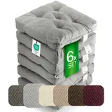 etérea Sitzkissen 42x42 cm 6er Set - Grau 8 cm hoch - Bodenkissen für Indoor, Outdoor, Küche, Garten, Auflage - Heidi Stuhlauflage - 6 Stück Stuhlkissen 40x40 cm Grau